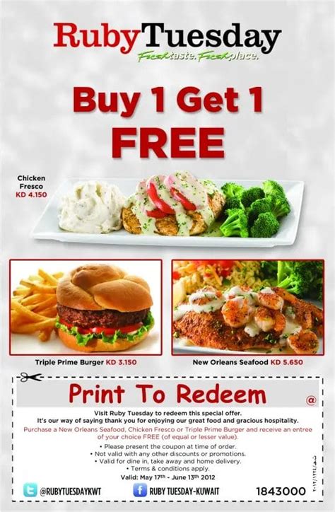 BOGO - Buy one, get one free!! All day today at Ruby Tuesday.