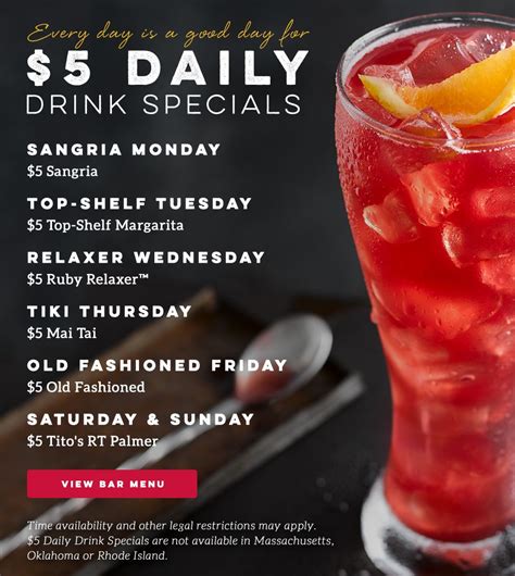 Ruby tuesday daily specials. 2316 N. MAIN STREET, CROSSVILLE, TN, 38555. 931-456-8132 Get Directions. Regular Hours. Monday 11:00 AM - 10:00 PM; Tuesday 11:00 AM - 10:00 PM; Wednesday 11:00 AM - 10:00 PM ... 