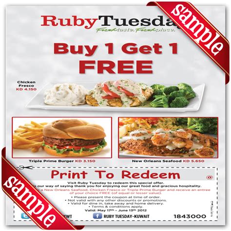 Ruby tuesdays coupons. Jan 17, 2020 ... ... deal TODAY ONLY for $5!! Not valid with coupons. Excludes Guam, Hawaii, Manhattan, airport, international, and select franchise locations. 