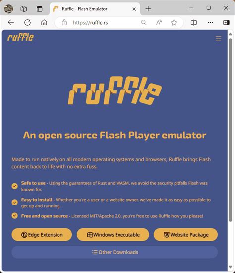 Ruffle flash emulator. rs/), I added "AddType application/wasm .  Of course, flash won't w...