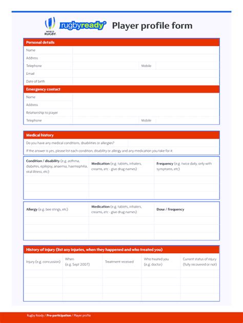 Rugby Player Profile Template Form Fill Out and Sign Printable PDF