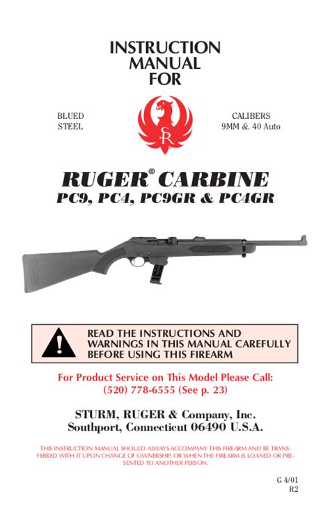Ruger pc9 pc4 pc9gr pc4gr carbine rifle owners parts manual. - Francisco ochoa y jesus enrique lossada.