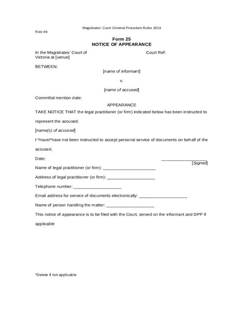 Rule 49 Form 25 NOTICE OF APPEARANCE