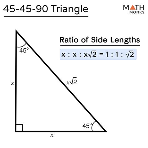 A right triangle (a triangle with one 90-degree angle) with two 45-degree angles is known as a 45-45-90 triangle. Due to its distinctive qualities, this .... Rule for 45 45 90 triangle