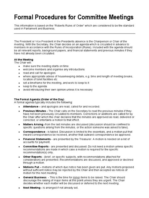 Rules of Procedure for Committee Meetings Legal Forms and Business