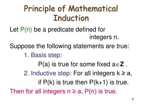Rules of induction. All the steps follow the rules of logic and induction. Mathematical Induction Steps. Mathematical induction works if you meet three conditions: For the questioned property, is the set of elements infinite? Can you prove the property to be true for the first element? If the property is true for the first k elements, can you prove it true of k+1? 