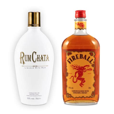 Rumchata and fireball. Instructions. In a bowl, combine the Jello and boiling water. Stir until dissolved. Add in the cold water and Fireball, stirring to incorporate. Pour the mix into 2 oz. plastic shot glasses until about 2/3 full. Chill for 2 hours in the refrigerator. 