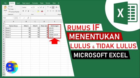 Rumus excel if lulus tidak lulus.  Cara Membuat Rumus Lulus Tidak Lulus d...