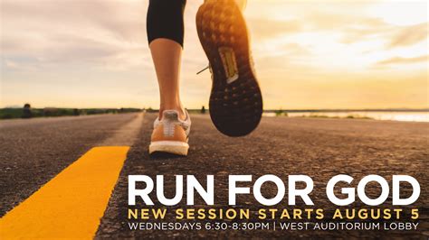 Run for god. Saturday : April 20, 2024. 9:00AM. The Run for God 5K is an incredible experience for those who look at a race differently. The focus is on people not just time. If you've never experienced a Run for God race then you are in for a treat. RunClub members will get a FREE entry as part of their membership. Codes will be sent out in March of 2023. 