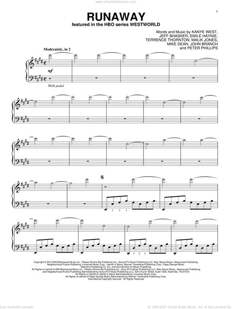 Learn how to play Runaway by Kanye West on the piano with this sheet music. The score is based on the original song and arranged by Ramin Djawadi.. 