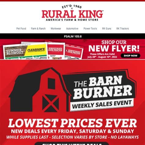 Rural king discount codes. Take 25% Discount with Rural King 15 Gallon Sprayer for First Order. Flat $20 Off Rural King 12 Foot Trampoline Discount Coupon Code for All Orders. Upto 55% Off On All Orders with 14ft Trampoline Rural King Promotional Code. Save $25 Off on All Orders with Rural King 12 Volt Battery Coupon Code. 