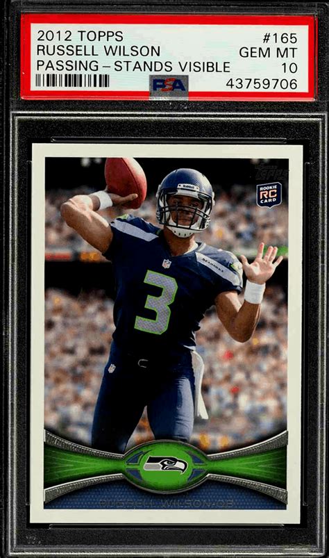 Russell wilson topps rookie card. The value of Russell Wilson Football-Cards has been decreasing for about -0.14% in the past 30 days and decreasing for about -12.66% in the past year. The most traded Card of Russell Wilson in the past 30 days on ebay was for 2012 Topps Chrome #40a Russell Wilson PSA 10 by Topps Chrome from 2012 with an average price of $367.79. 