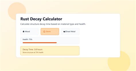 Rust decay calculator.  Free Rust Decay Calculator.  Calculate rust decay rates, co...