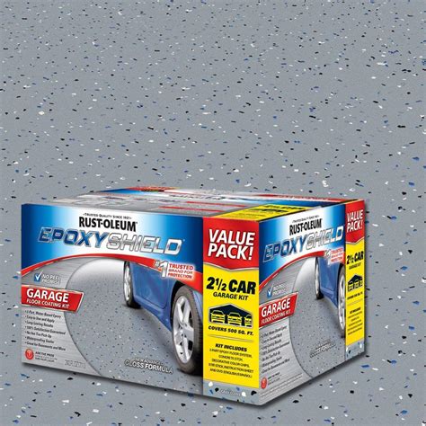 Rust oleum garage floor epoxy. Rust-Oleum EpoxyShield 240 oz. Tan High-Gloss Low VOC 2.5-Car Garage Floor Kit beautifies and protects your garage floor or workshop area. Specially formulated, 2-components, water-based epoxy floor coating provides superior adhesion and durability. Designed for one coat coverage, easy to apply and provides professional-looking results. 