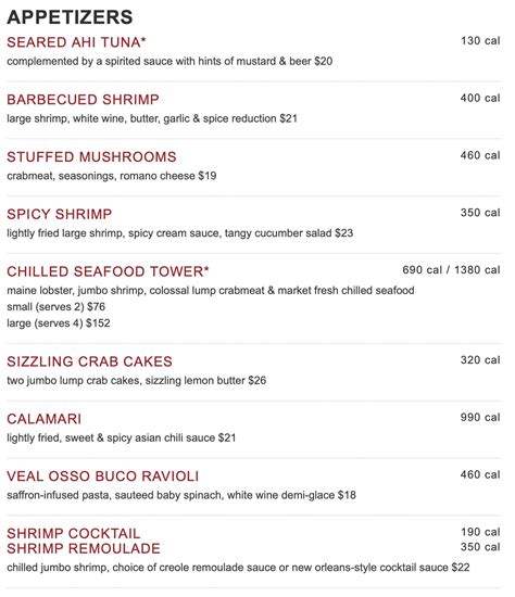 Ruth's chris honolulu menu prices pdf. Browse the latest promotions for Ruth's Chris Steak House locations in the Southeast. ... October 15 – October 21, 2023 Make a Reservation View the gallery Ruth’s Classics Prix Fixe Menu Enjoy a complete meal – including a starter, entree, personal side and mini..... 