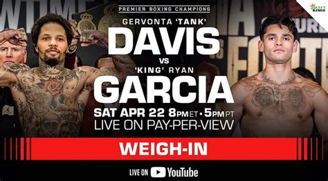 Ryan garcia vs tank davis live free. Apr 23, 2023 · Re-live updates from the 136lbs catchweight fight in Las Vegas. Gervonta Davis settled his feud with Ryan Garcia by stopping his fellow American in the seventh round on Saturday. … 
