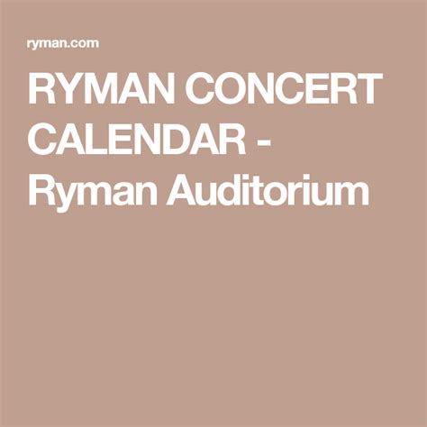Ryman Concert Calendar