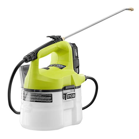 To easily distribute herbicides, pesticides, and fertilizer in your yard, the RYOBI 18V ONE+™ Chemical Sprayer is the perfect tool. With no pumping required and a translucent 1 gallon tank, monitoring fluid levels is simple. This chemical sprayer has a durable brass nozzle that adjusts for multiple spray patterns and a detachable tank for ....