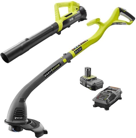 Get your lawn work done with this Ryobi 18V ONE+ String Trimmer and Blower Combo. The trimmer offers shaft twists for fast edging. With the 11 to 13-in. cut width of the automatic-feed string head, you can trim smaller yards. For more control, it features a variable speed trigger..