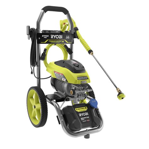 The RYOBI 2000 psi Electric Pressure Washer is backed by a 3-year warranty, and the RYOBI 12 in. Electric Surface Cleaner is backed by a 90-day warranty. ... Use and Care Manual. Return Policy. Specifications. Dimensions: H 17.24 in, W 14.61 in, D 16.38 in. ... 2700 PSI 1.1 GPM Cold Water Corded Electric Pressure Washer.. 