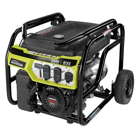Ryobi 6500 watt generator oil type. The RYOBI 6,500-Watt Portable Generator is perfect for power on the job site or backup power at home. This unit runs off of a professional-grade Honda GX390 engine that delivers 6,500 Running Watts and 8,125 Starting Watts of power. The sturdy hand truck frame and flat-free 10" wheels provide protection and make transportation easier. 
