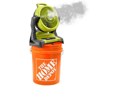 RYOBI Introduces the 18V ONE+ Cordless 7-1/2 in. Bucket Top Misting Fan Kit with 1.5 Ah Battery and Charger. Now part of our WHISPER SERIES, this fan is 44% quieter with 840 FPM (feet per minute) to keep you cool no matter the application. This misting fan is equipped with 2 speed and 2 mist settings. . 