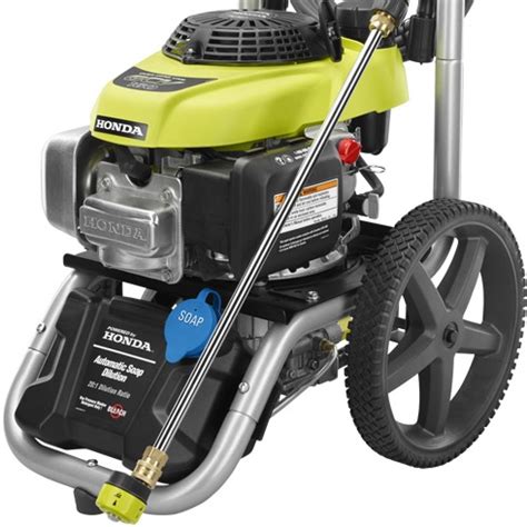 Ryobi gcv160 pressure washer manual. RY803300H. The RYOBI 3300 PSI Pressure Washer is engineered to handle the toughest jobs featuring a powerful Honda GC190 engine and axial pump to deliver 2.4 GPM. The 35 ft. non-marring high pressure hose provides 40% longer and the 5-in-1 quick-changeover nozzle, allows you to quickly change spray patterns to best fit your cleaning needs. 