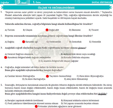 Sınıf Coğrafya Testleri 2017-2018; 9.