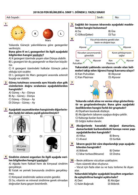 Sınıf Fen Bilimleri Testleri 6.