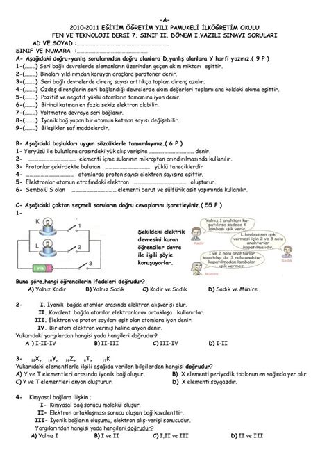 Sınıf Fen Teknoloji 1.