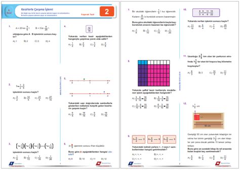 Sınıf Kesirlerle Çarpma İşlemi Yaprak Test 2.