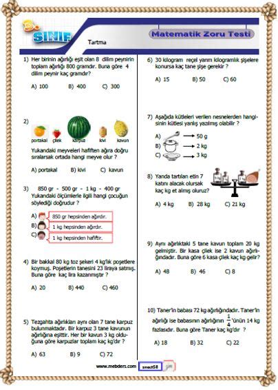 Sınıf Matematik (MEB Yayınları) Kazanımları: 3.