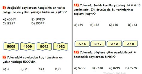 Sınıf Matematik Doğal Sayılar Yaprak Test-3 - Meb Ders Online Test Çöz.