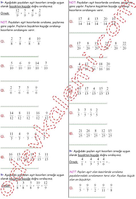 Sınıf Matematik Kesirlerde Sıralama Etkinliği İndir; 4.