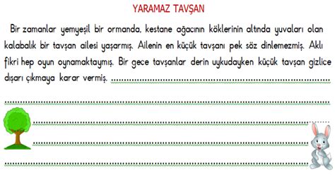 Sınıf Türkçe Hikaye (Öykü) Tamamlama Etkinlikleri - 14Öykü Yazma Etkinliği.