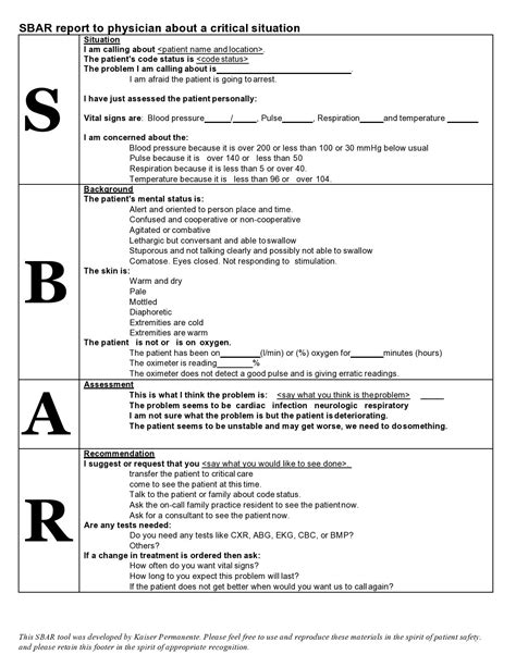 S bar. A handover evaluation tool was used, enabling nurses to self-report their perceptions. Results : The majority of staff nurses opined that SBAR followed a logical sequence, with a reduction in communication errors after its use. Also, 53.9% of the nurses reported that they would always recommend the SBAR framework in other areas. 