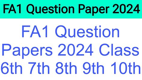 SA 1 Maths Question Paper 2024 Class 6th 7th 8th 9th 10th