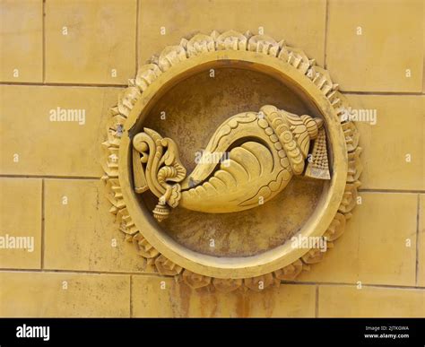 Sacred Shankha Sculpture with Divine Engravings - Pink Stone Art - balustradellc