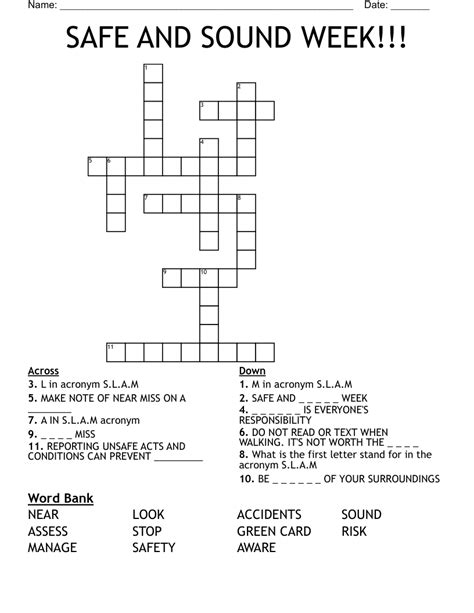SAFE AND SOUND WEEK!!! Crossword WordMint