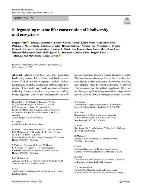 Safeguarding marine life: conservation of biodiversity and ... - Springer - raincitystudios.com