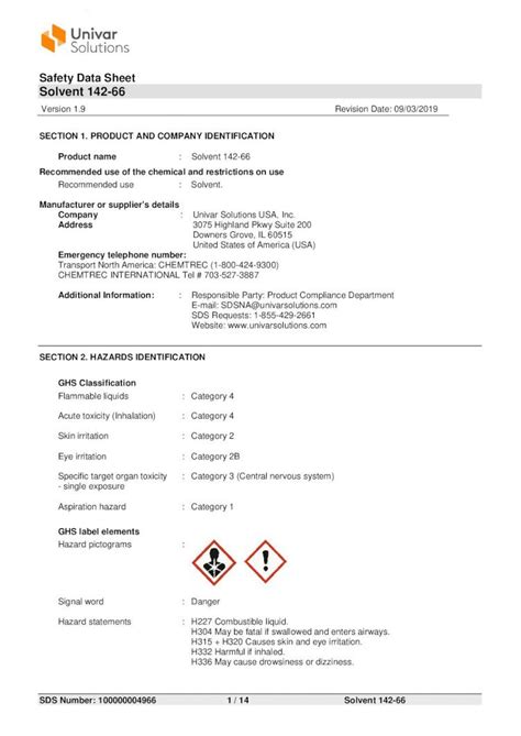 SAFETY DATA SHEET: 142 Solvent 66-3 - ciscochem.com