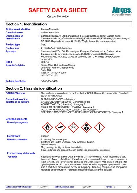 SAFETY DATA SHEET Airgas DATA SHEET GHS product identifier