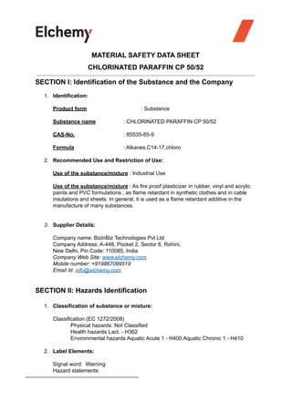 SAFETY DATA SHEET CHLORINATED PARAFFIN CP 50/52