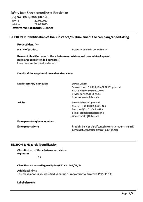 SAFETY DATA SHEET Daily Shower Cleaner