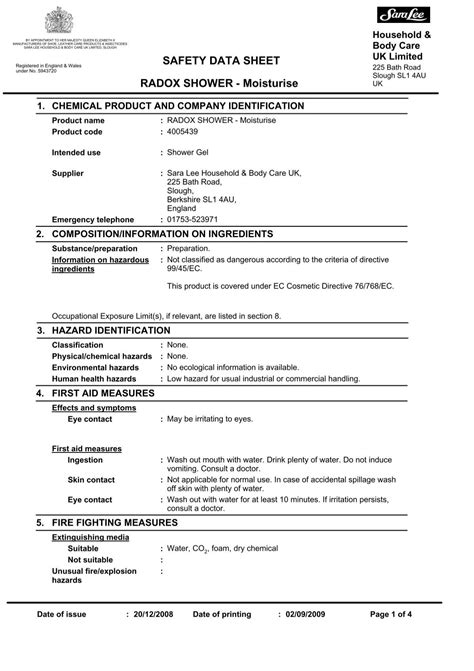 SAFETY DATA SHEET RADOX SHOWER - Moisturise - YUMPU