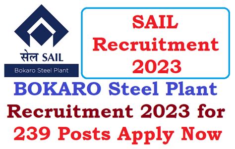 SAIL, Bokaro Steel Plant Recruitment 2024 – Apply Online for 239 ...