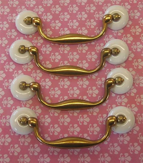 SALE Set of 4 Drawer Pulls 4 Inch Centers Old Fashioned Porcelain Bail