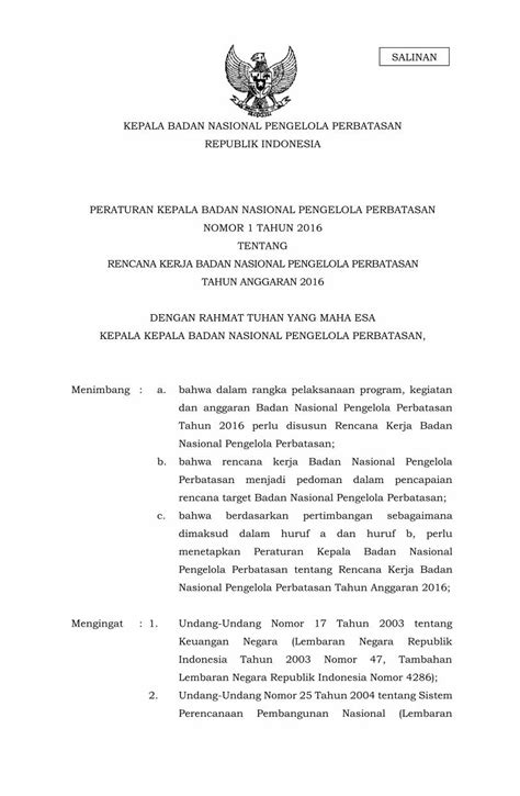SALINAN KEPALA BADAN NASIONAL PENGELOLA PERBATASAN … - balustradellc