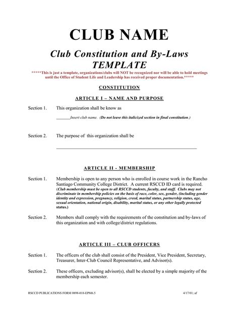 Sample Club Constitution and By-Laws - Winthrop University - balustradellc