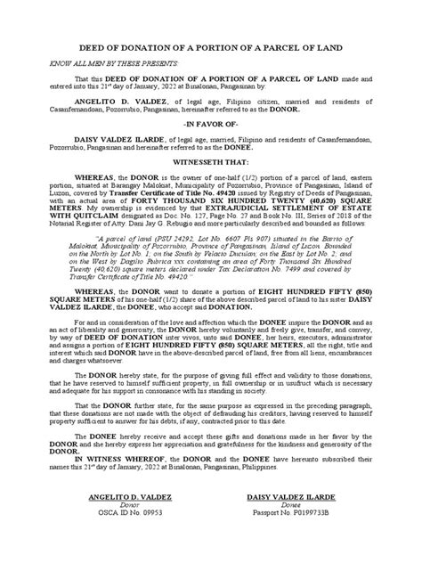 Sample Deed of Donation of A Portion of Land - balustradellc